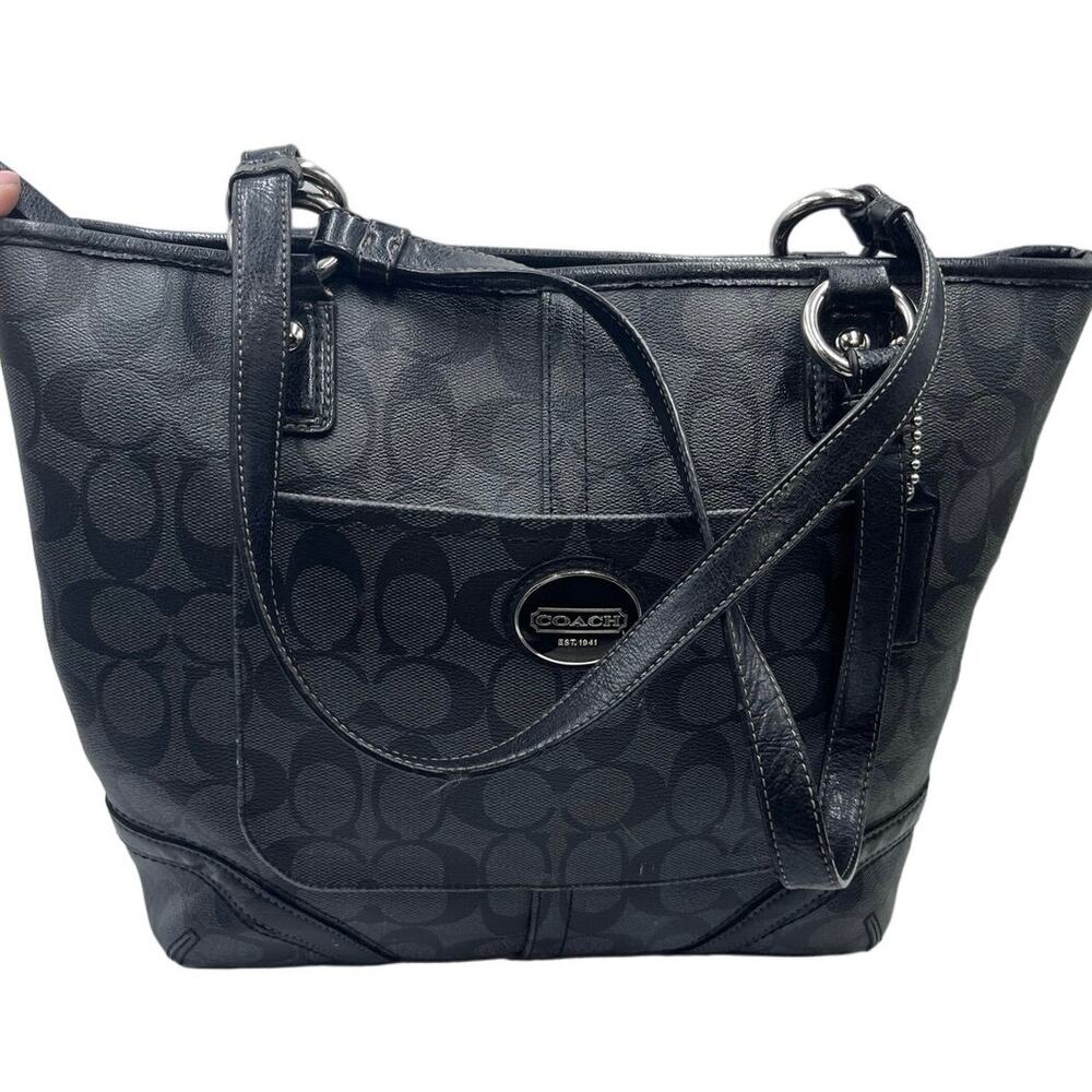 Coach‎ F18917 Authenticated Peyton Signature Tote Black Grey Logo Handbag Bag